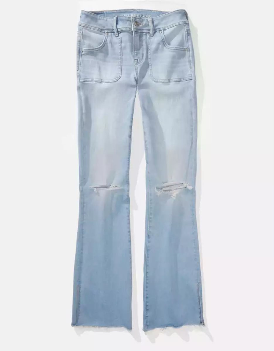 Jean American Eagle AE Ne(x)t Level Ripped Low-Rise Kick Bootcut Lavage Clair Femme | VWH-65689984